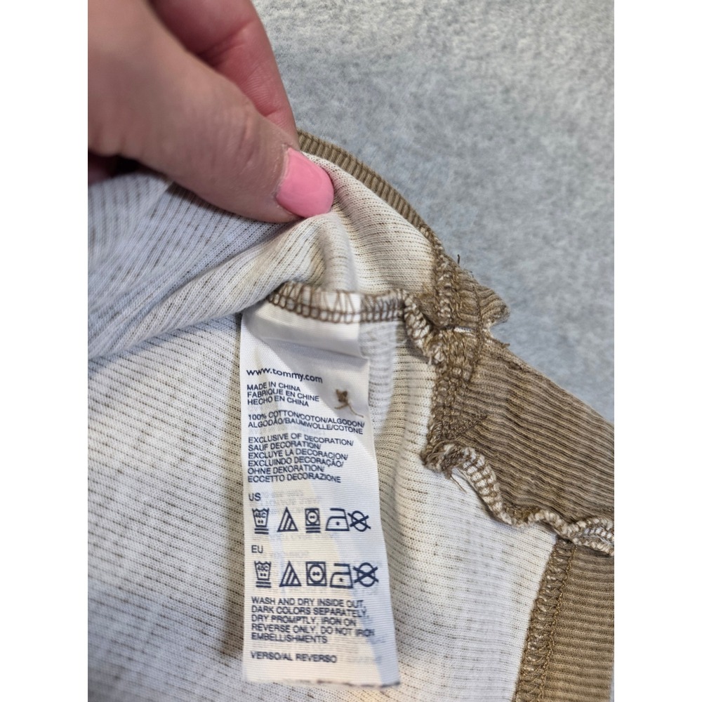 Tommy Hilfiger Denim Mens Henley Shirt Tan Khaki Ribbed Waffle Knit Medium M - Picture 4 of 5